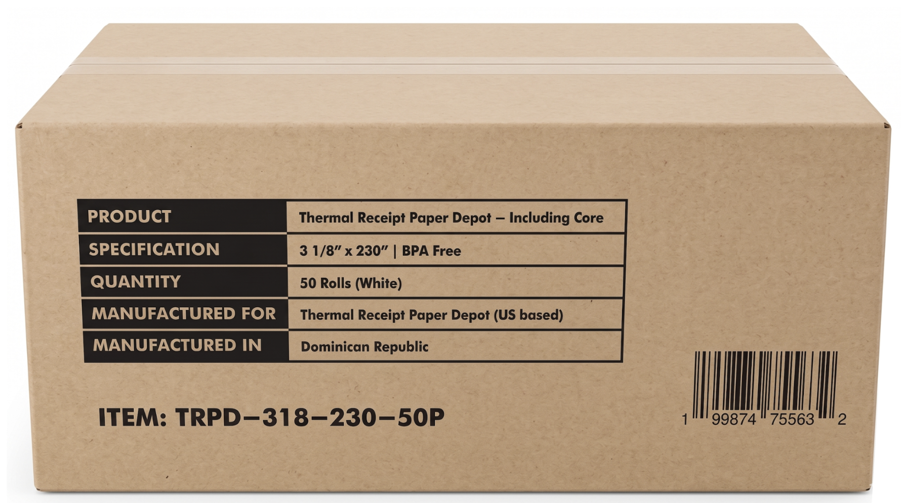 Thermal Receipt Paper Depot case of 50 rolls — item TRPD-318-230-50P
